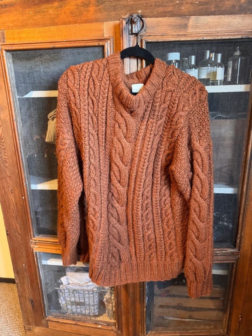 Doen Burnt Orange Cable-Knit Crewneck Sweater
